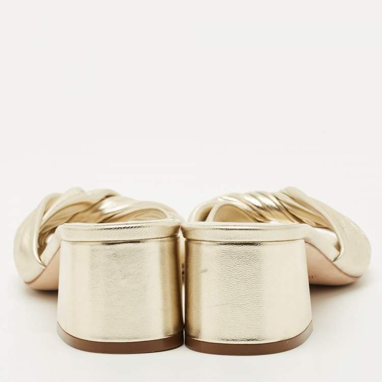 Pre Owned Jimmy Choo Gold Leather Avenue Slide Sandals Size 39.5