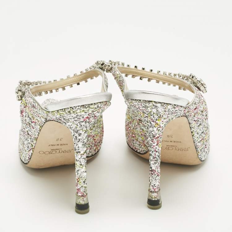 Pre Owned Jimmy Choo Multicolor Glitter Bing Slide Sandals Size 38