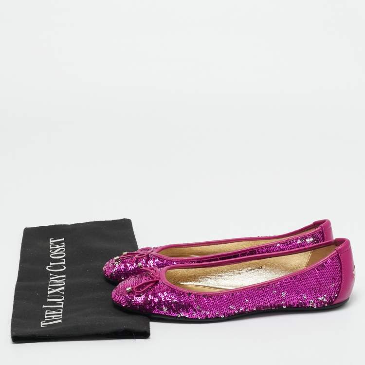 Pre Owned Jimmy Choo Purple Leather and Sequins Ballet Flats Size 37.5