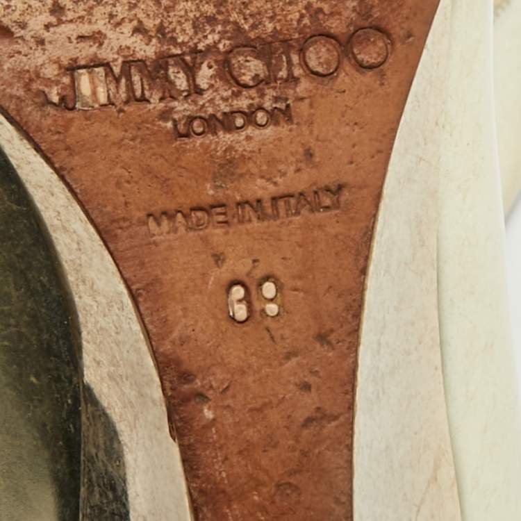 Pre Owned Jimmy Choo Metallic Gold Leather Baxen Wedge Peep Toe Pumps 39