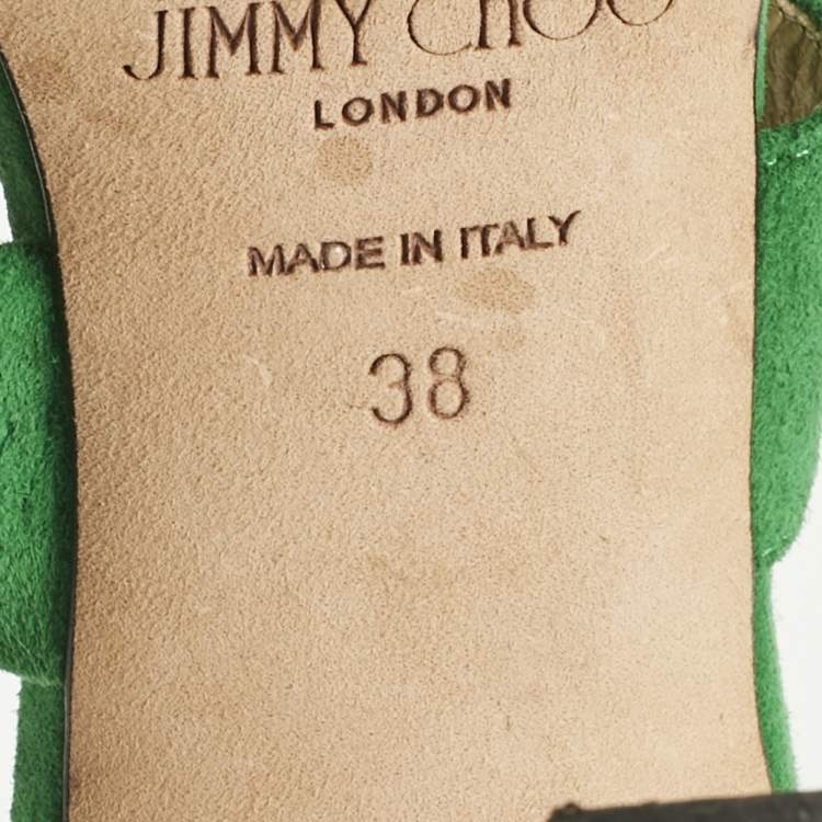 Pre Owned Jimmy Choo Green Suede Crystal Embellished Marta Mules Size 38