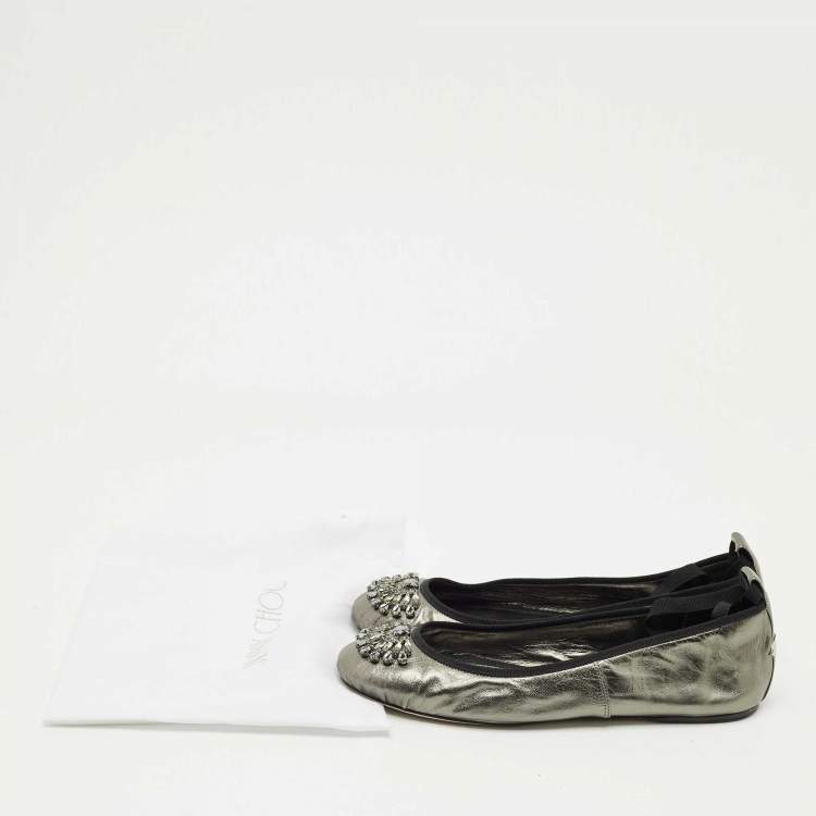 Pre Owned Jimmy Choo Metallic Leather Crystal Embellished Grace Ballet Flats Size 41