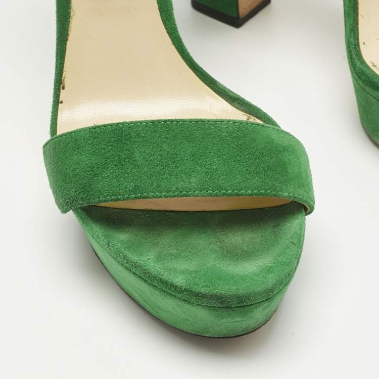 مملوكة مسبقًا Jimmy Choo Green Suede Crystal Embellished Ankle Strap Sandals Size 39