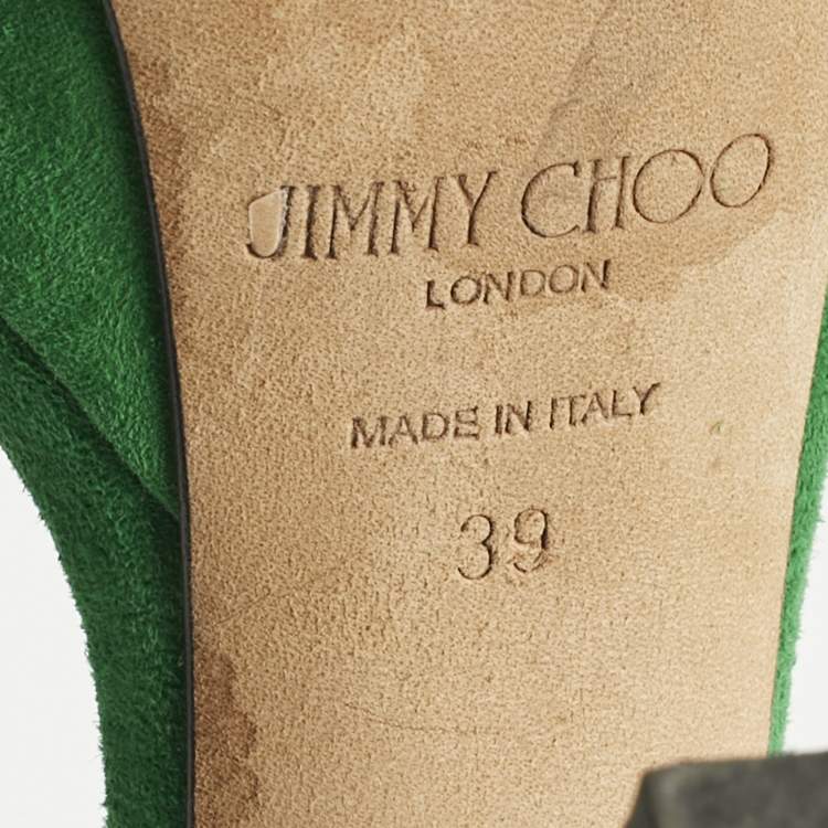 مملوكة مسبقًا Jimmy Choo Green Suede Crystal Embellished Ankle Strap Sandals Size 39