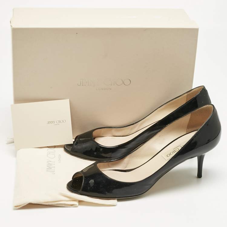 Pre Owned Jimmy Choo Black Patent Leather Isabel Peep Toe Pumps Size 39