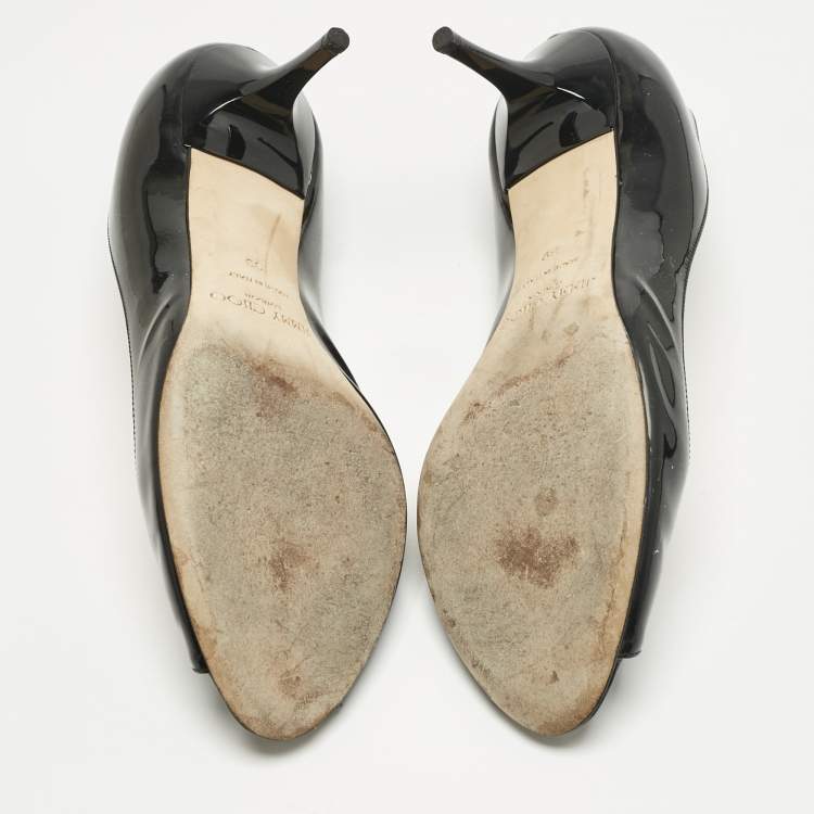 Pre Owned Jimmy Choo Black Patent Leather Isabel Peep Toe Pumps Size 39