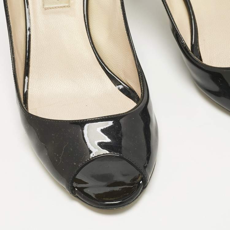Pre Owned Jimmy Choo Black Patent Leather Isabel Peep Toe Pumps Size 39