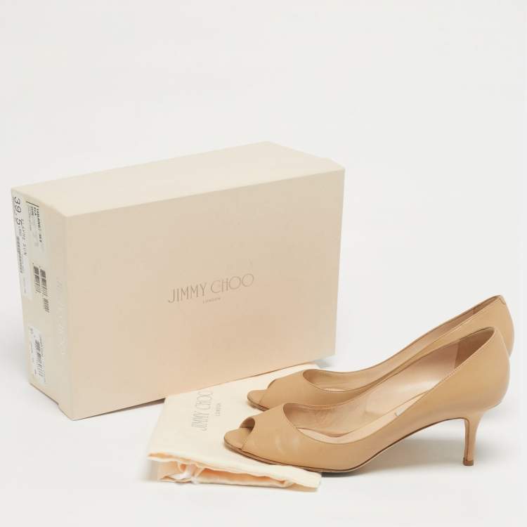 Pre Owned Jimmy Choo Beige Leather Isabel Peep-Toe Pumps Size 38.5