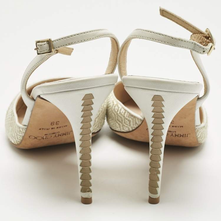 Pre Owned Jimmy Choo White/Cream Woven Tilly Pointed Toe Slingback Pumps Size 39