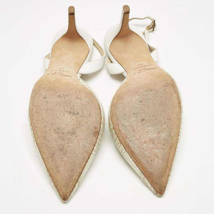 Pre Owned Jimmy Choo White/Cream Woven Tilly Pointed Toe Slingback Pumps Size 39