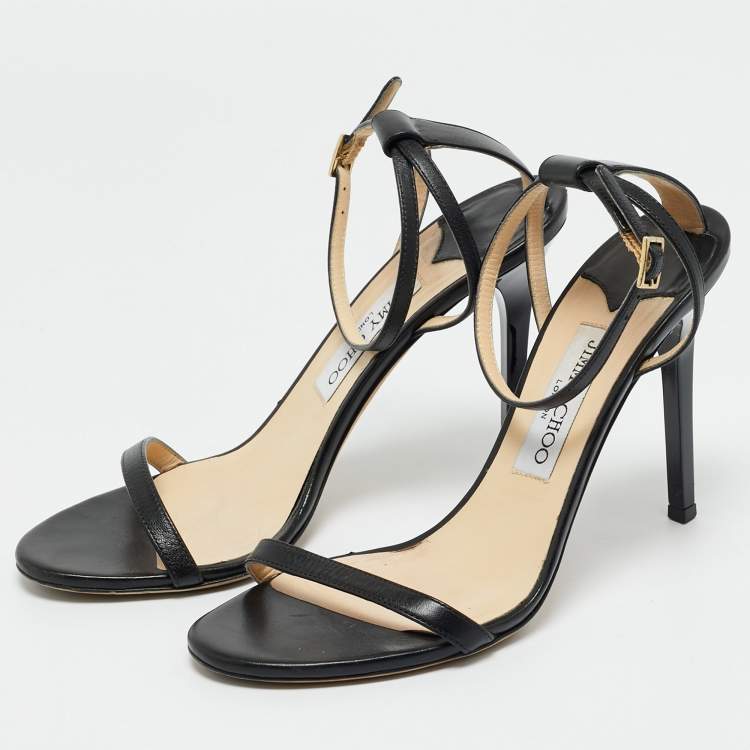Pre Owned Jimmy Choo Black Leather Minny Ankle Strap Sandals Size 39.5