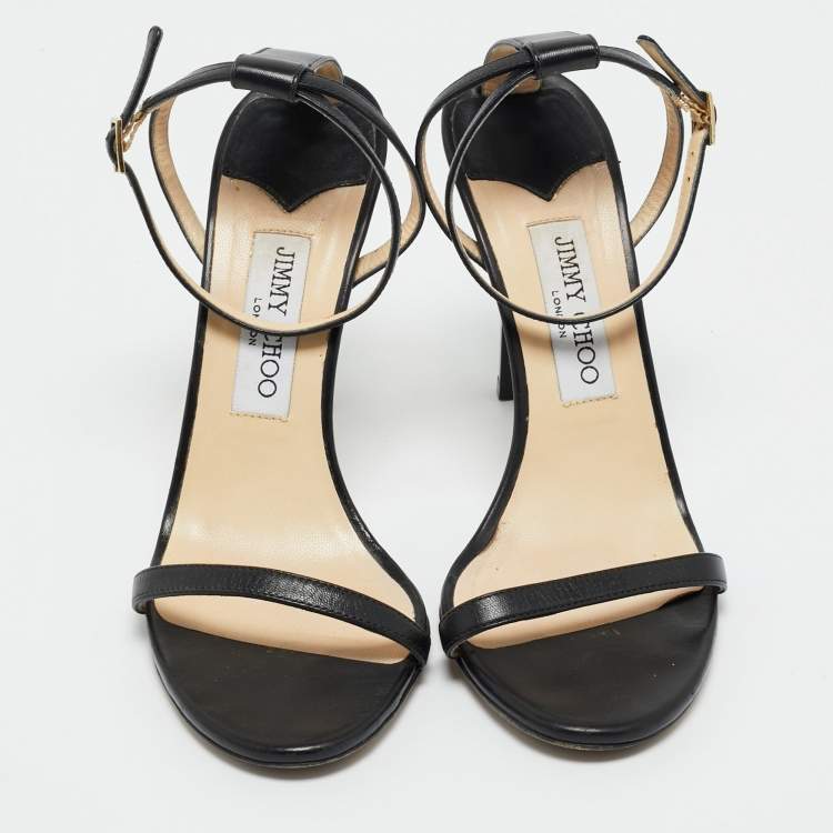Pre Owned Jimmy Choo Black Leather Minny Ankle Strap Sandals Size 39.5
