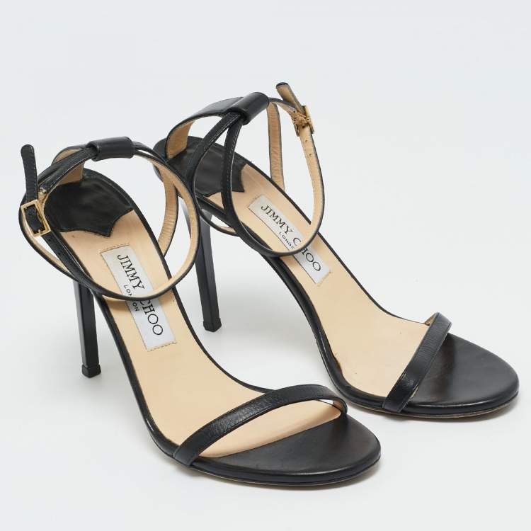 Pre Owned Jimmy Choo Black Leather Minny Ankle Strap Sandals Size 39.5