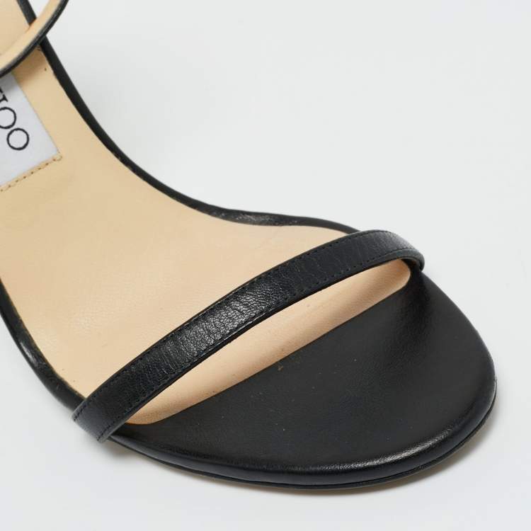 Pre Owned Jimmy Choo Black Leather Minny Ankle Strap Sandals Size 39.5
