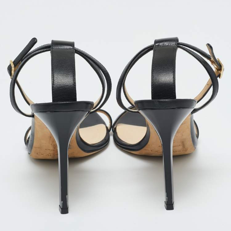 Pre Owned Jimmy Choo Black Leather Minny Ankle Strap Sandals Size 39.5