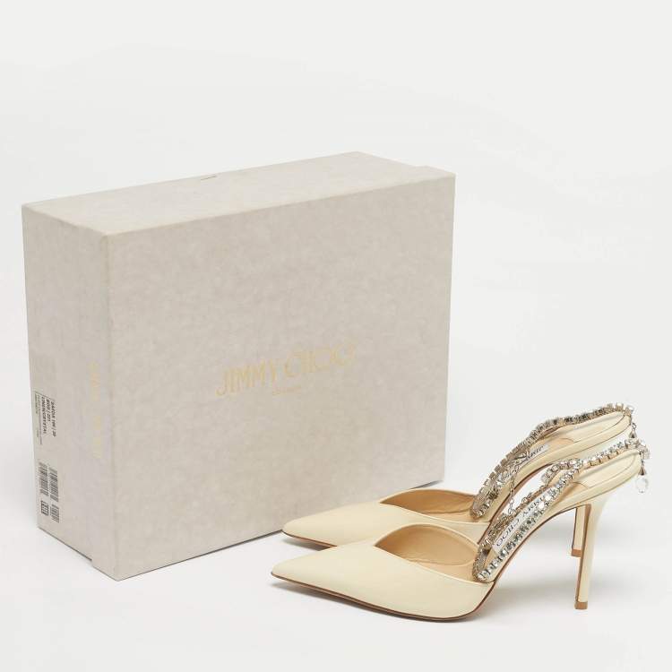 Pre Owned Jimmy Choo Cream Patent Leather Saeda Crystal Embellishment Pumps Size 39