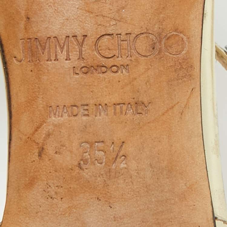 Pre Owned Jimmy Choo Gold Leather Pearl Embellish Leema Ankle Strap Flats Size 35.5