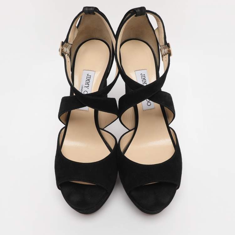 Pre Owned Jimmy Choo Black Suede April Platform Sandals Size 40
