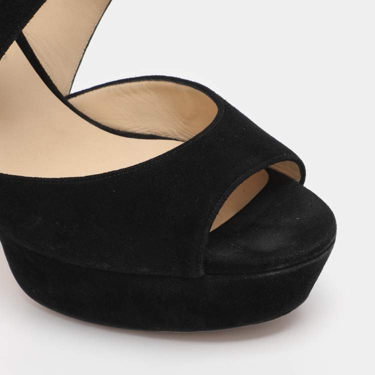 Pre Owned Jimmy Choo Black Suede April Platform Sandals Size 40