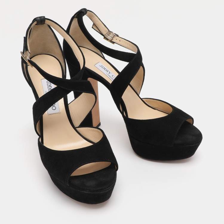 Pre Owned Jimmy Choo Black Suede April Platform Sandals Size 40