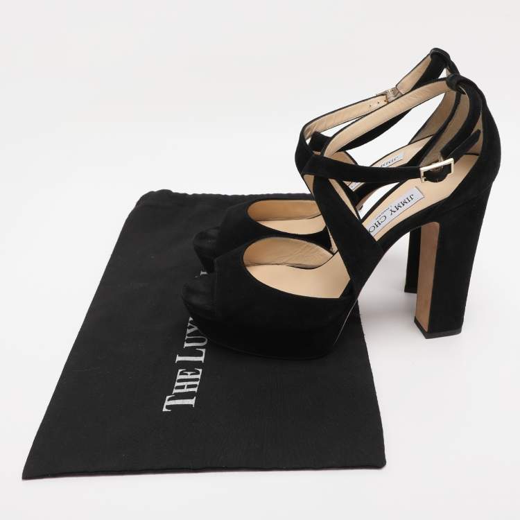Pre Owned Jimmy Choo Black Suede April Platform Sandals Size 40