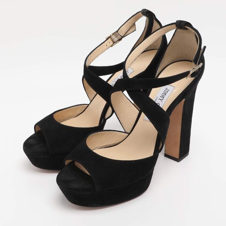 Pre Owned Jimmy Choo Black Suede April Platform Sandals Size 40