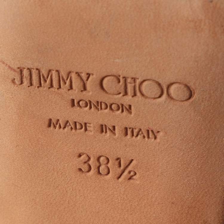 Pre Owned Jimmy Choo Tricolor Leather Cross Strap Platform Block Heel Sandals Size 38.5