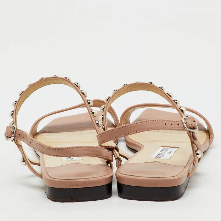 Pre Owned Jimmy Choo Beige Leather Aadra Ankle Strap Flat Sandals Size 40