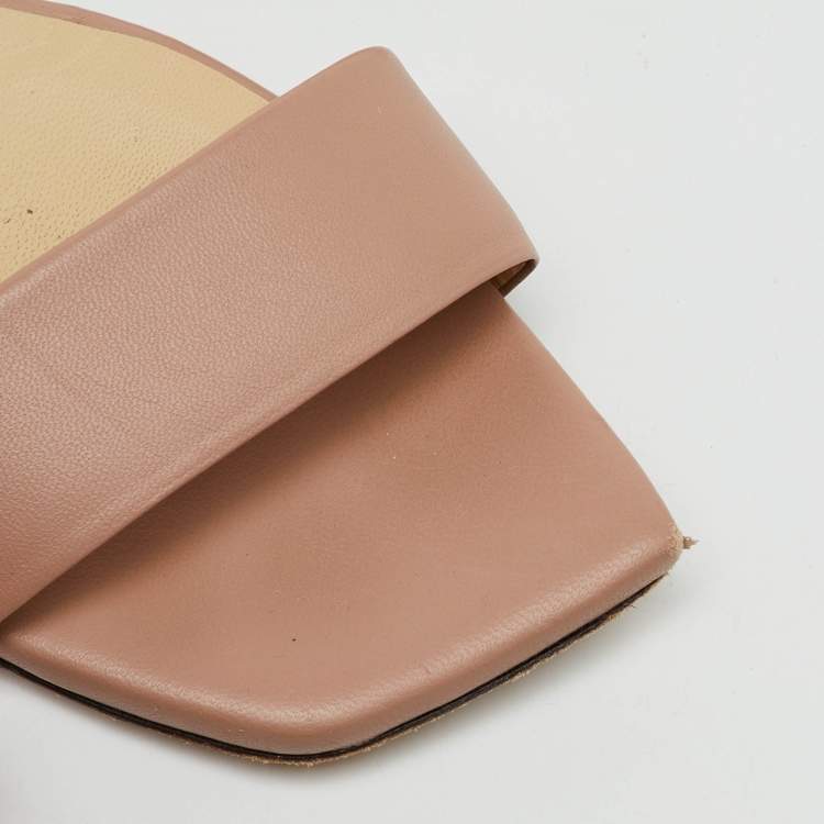 Pre Owned Jimmy Choo Beige Leather Aadra Ankle Strap Flat Sandals Size 40