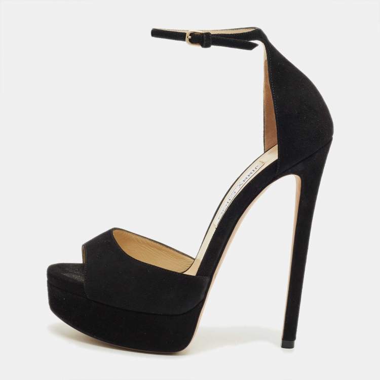 مملوكة مسبقًا Jimmy Choo Black Suede Annie Ankle Strap Platform Pumps Size 38.5