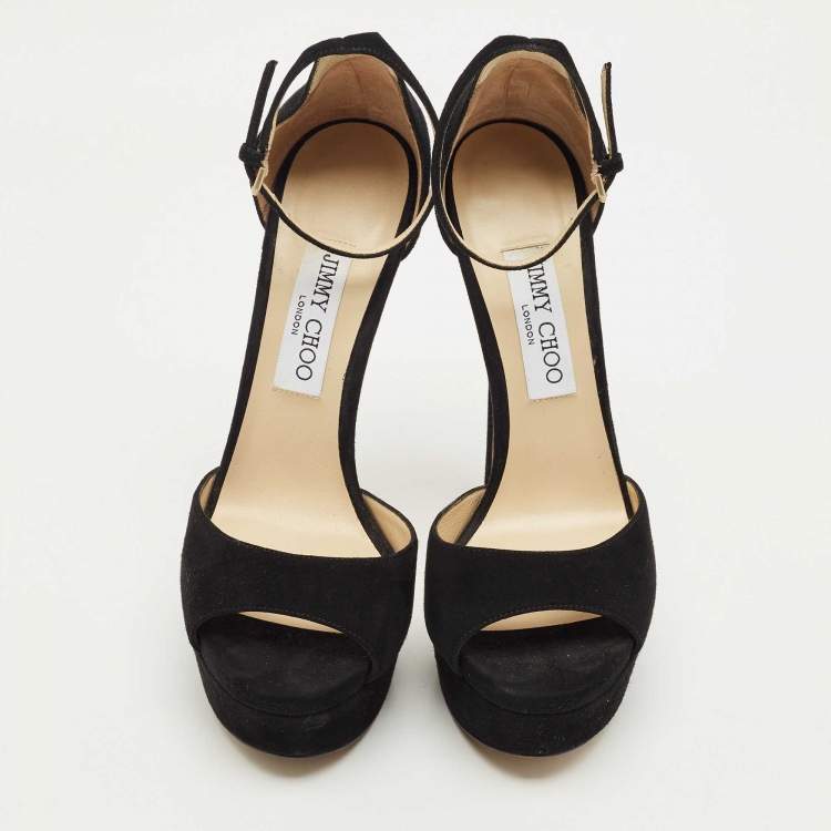 مملوكة مسبقًا Jimmy Choo Black Suede Annie Ankle Strap Platform Pumps Size 38.5