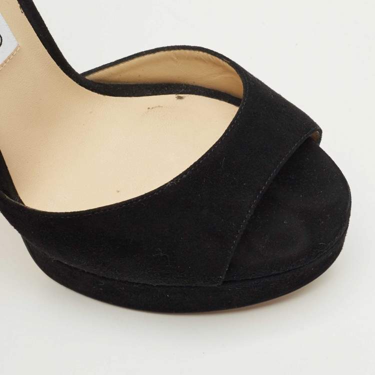 مملوكة مسبقًا Jimmy Choo Black Suede Annie Ankle Strap Platform Pumps Size 38.5