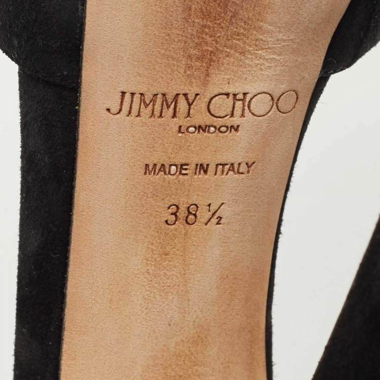 مملوكة مسبقًا Jimmy Choo Black Suede Annie Ankle Strap Platform Pumps Size 38.5