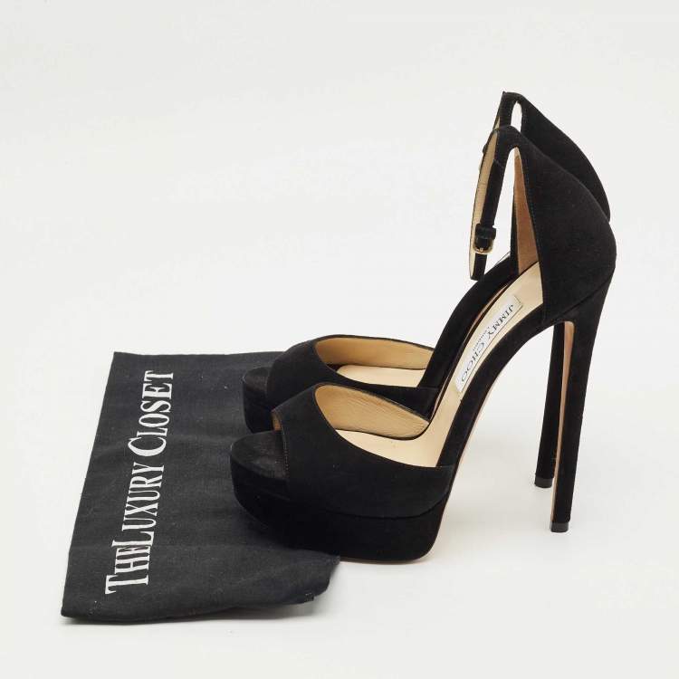 مملوكة مسبقًا Jimmy Choo Black Suede Annie Ankle Strap Platform Pumps Size 38.5