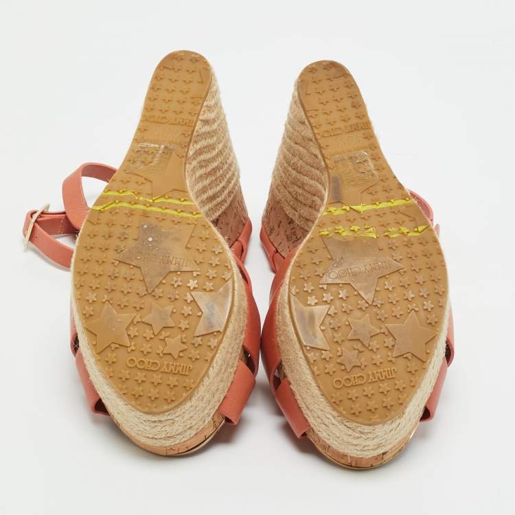 Pre Owned Jimmy Choo Brown Leather Platform Wedge Sandals Size 40.5