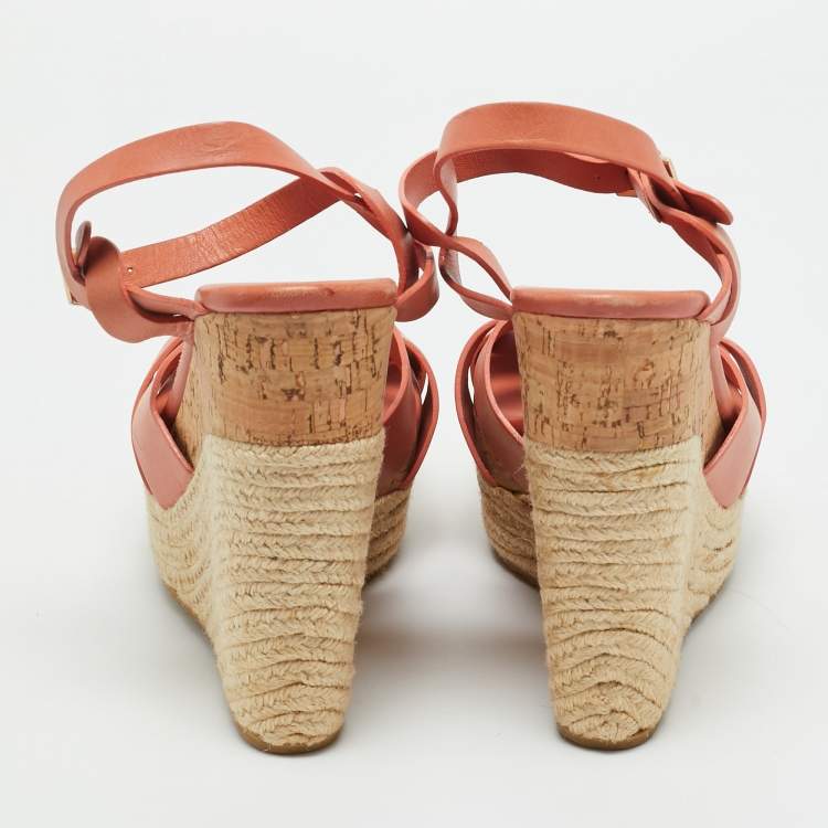 Pre Owned Jimmy Choo Brown Leather Platform Wedge Sandals Size 40.5