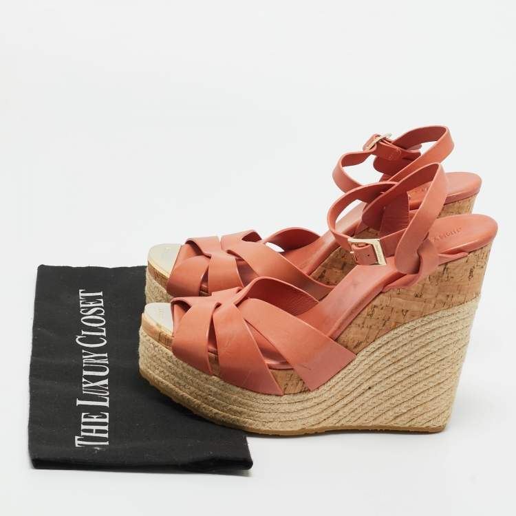 Pre Owned Jimmy Choo Brown Leather Platform Wedge Sandals Size 40.5