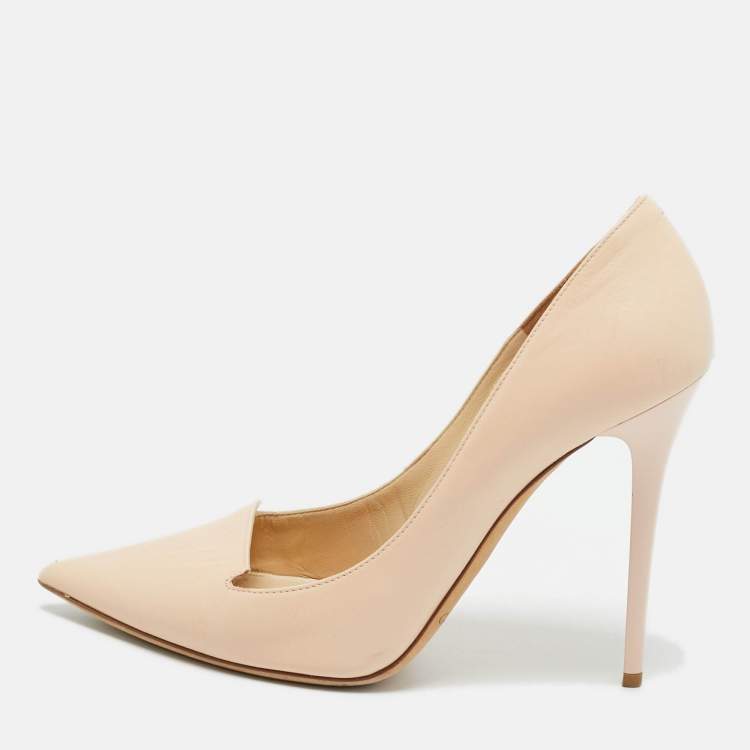 Pre Owned Jimmy Choo Beige Leather Avril Pointed Toe Pumps Size 38