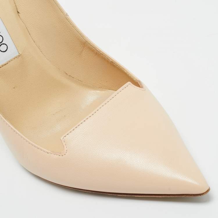 Pre Owned Jimmy Choo Beige Leather Avril Pointed Toe Pumps Size 38