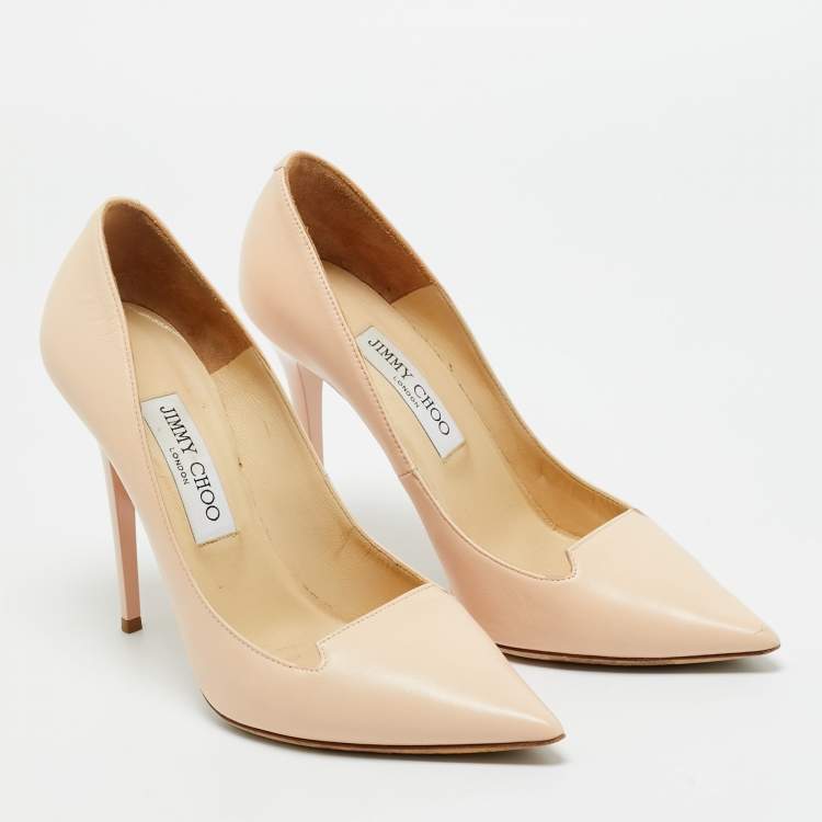Pre Owned Jimmy Choo Beige Leather Avril Pointed Toe Pumps Size 38