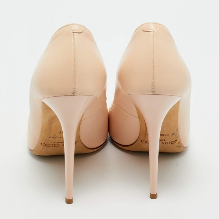 Pre Owned Jimmy Choo Beige Leather Avril Pointed Toe Pumps Size 38
