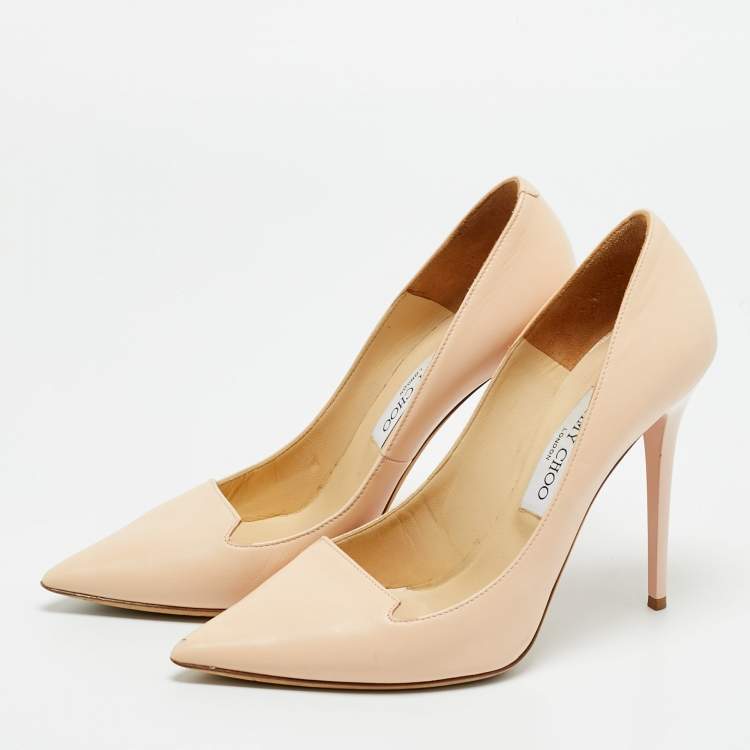 Pre Owned Jimmy Choo Beige Leather Avril Pointed Toe Pumps Size 38