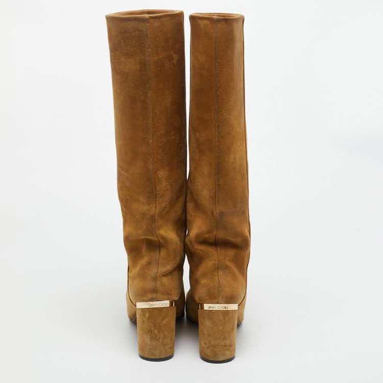 Pre Owned Jimmy Choo Light Brown Suede Lily Knee Length Boots Size 38