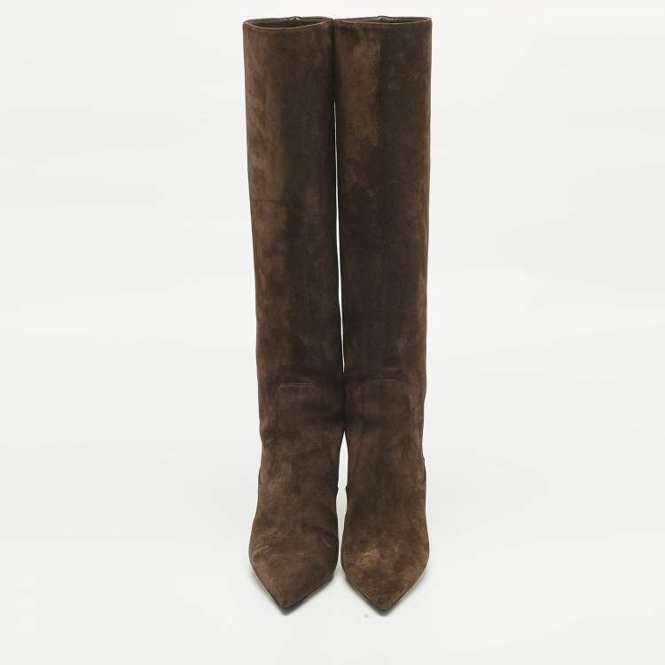 Pre Owned Jimmy Choo Brown Suede Knee Length Boots Size 37