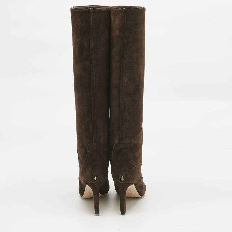 Pre Owned Jimmy Choo Brown Suede Knee Length Boots Size 37