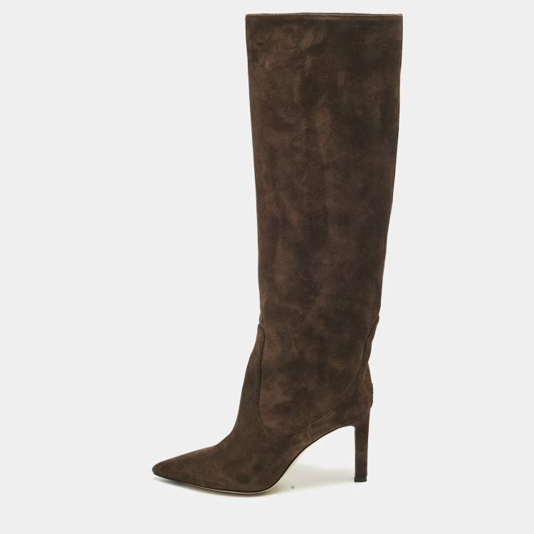 Pre Owned Jimmy Choo Brown Suede Knee Length Boots Size 37