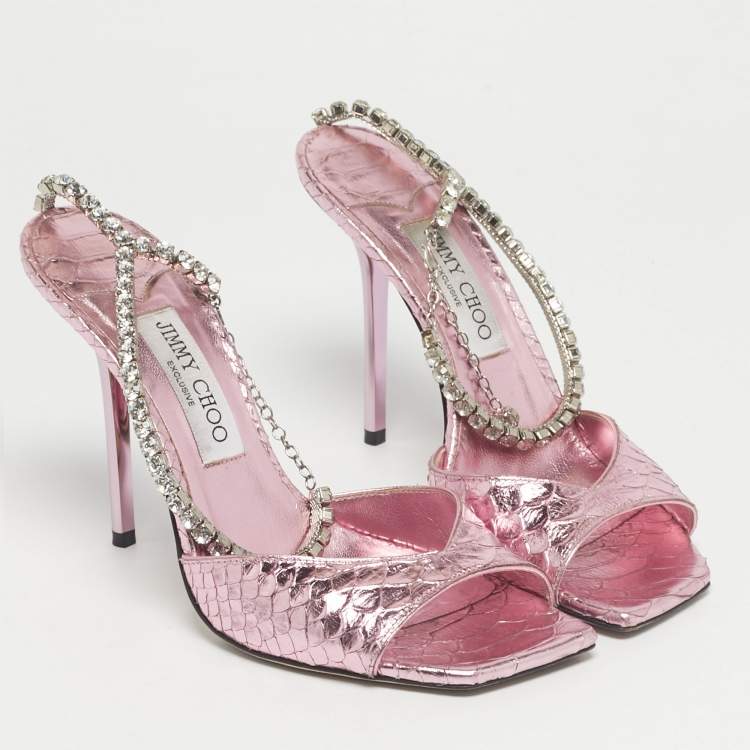 Pre Owned Jimmy Choo Purple Python Embossed Leather Saeda Ankle Strap Sandals Size 40