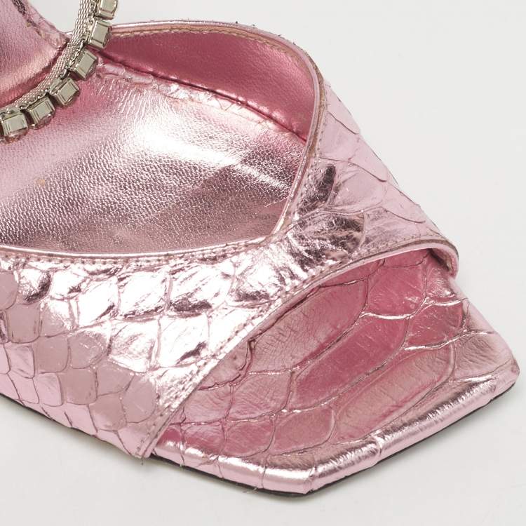 Pre Owned Jimmy Choo Purple Python Embossed Leather Saeda Ankle Strap Sandals Size 40