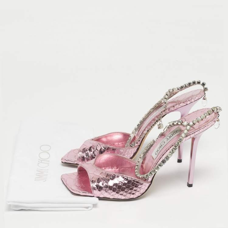 Pre Owned Jimmy Choo Purple Python Embossed Leather Saeda Ankle Strap Sandals Size 40