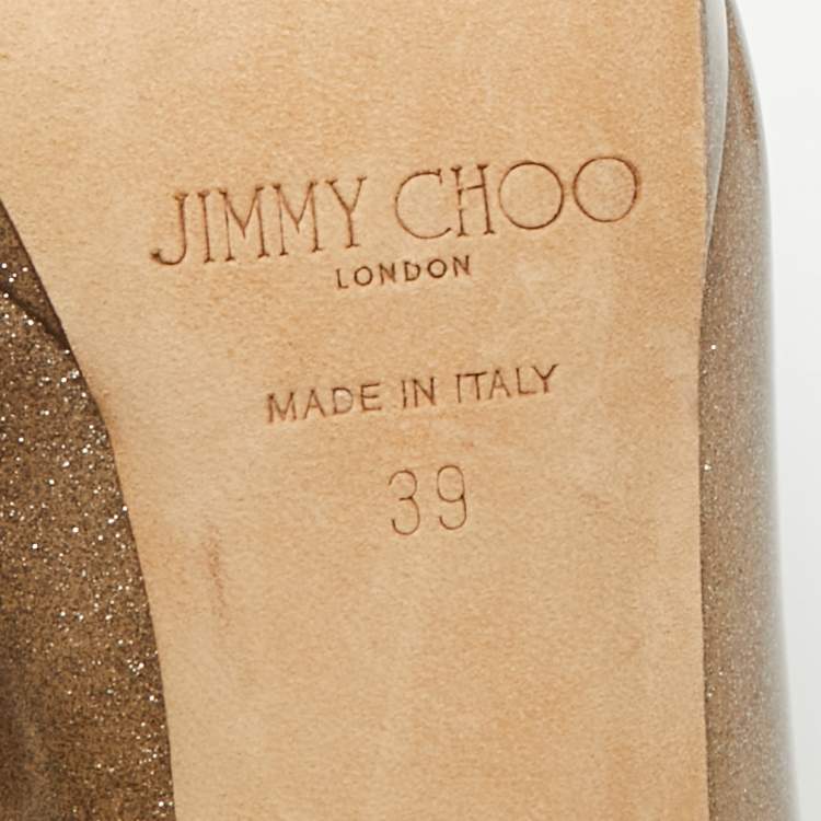 Pre Owned Jimmy Choo Metallic Gold Patent Leather Peep Toe Pumps Size 39